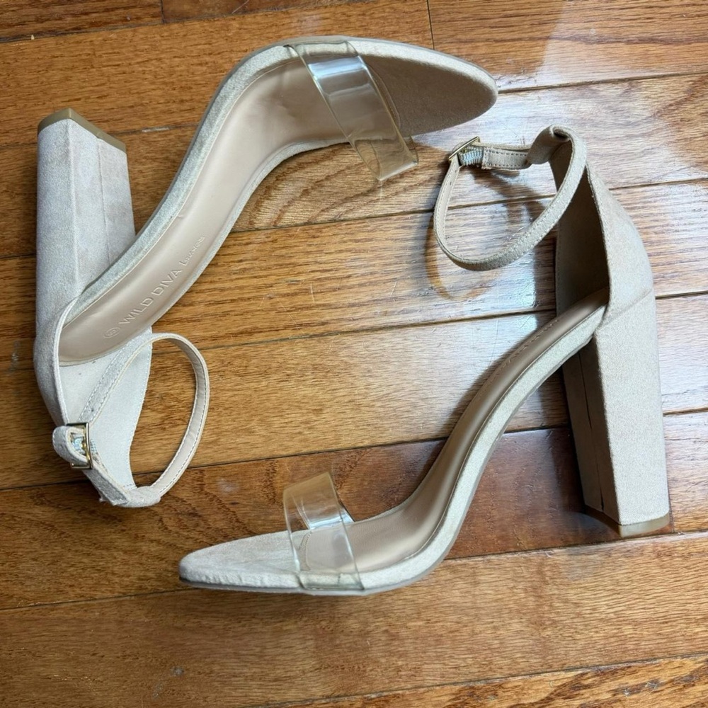 Wild Diva Beige and Clear Block Heels